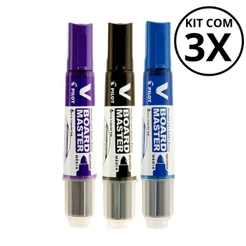 Kit com 3 Marcadores Para Quadro Branco - PILOT/ PILOTO KITS:AZUL+PRETO+VIOLETA