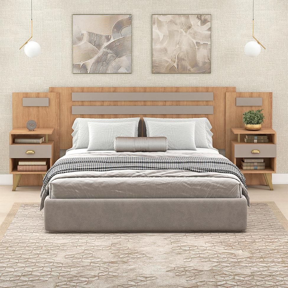 Conjunto de Cabeceira Casal com 2 Mesas de Apoio Duna 2 GV Mel e Fendi - Home & Living