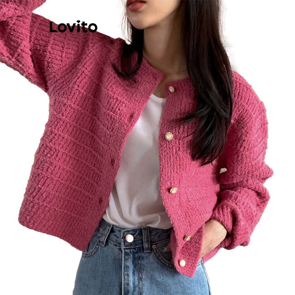 Lovito Cardigans Casuais Com Botão Frontal De Metal Cardigãs De Verão/Primavera Para Mulheres LNE36311 - Women Clothes