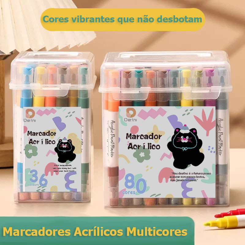 Kit 24/36/48/60/80 Caneta Colorida para Cerâmica, Madeira, Metais, Tecido, Tênis - Marcador Acrílica