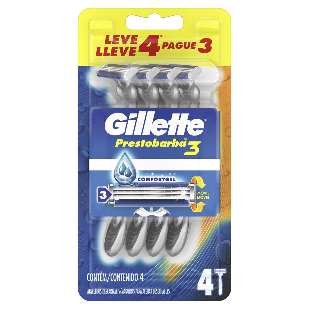 Aparelho de Barbear Gillette Prestobarba 3 Leve 4 Pague 3 em Oferta na Shopee