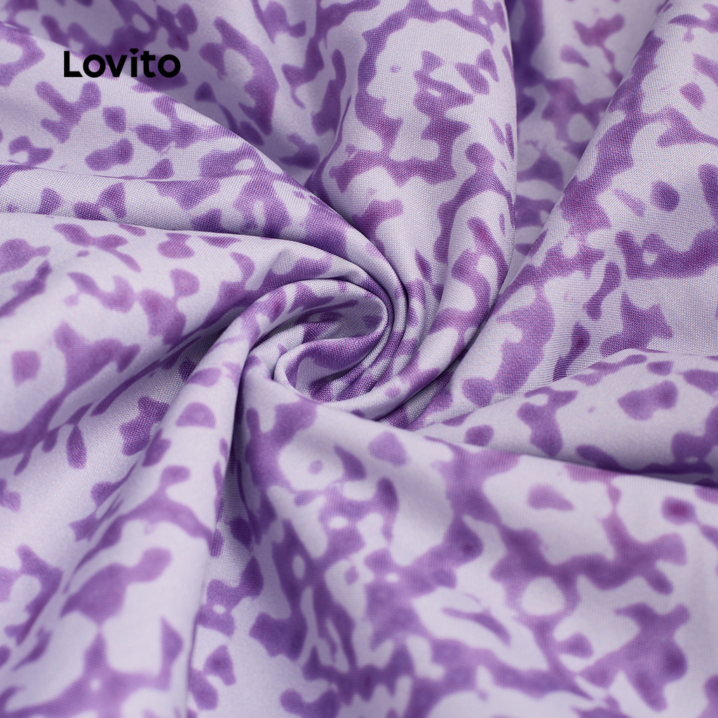 Detalhes do Lovito Vestido Boho Com Acabamento Em Alface, Vestido Roxo Verão/Primavera Para Mulheres L134ED549