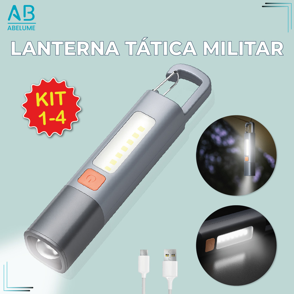 variação de 1 a 4 itens Lanterna Tática Led Recarregável Com Gancho e Zoom 1000LM Luminária com USB Luz Lateral em Oferta na Shopee