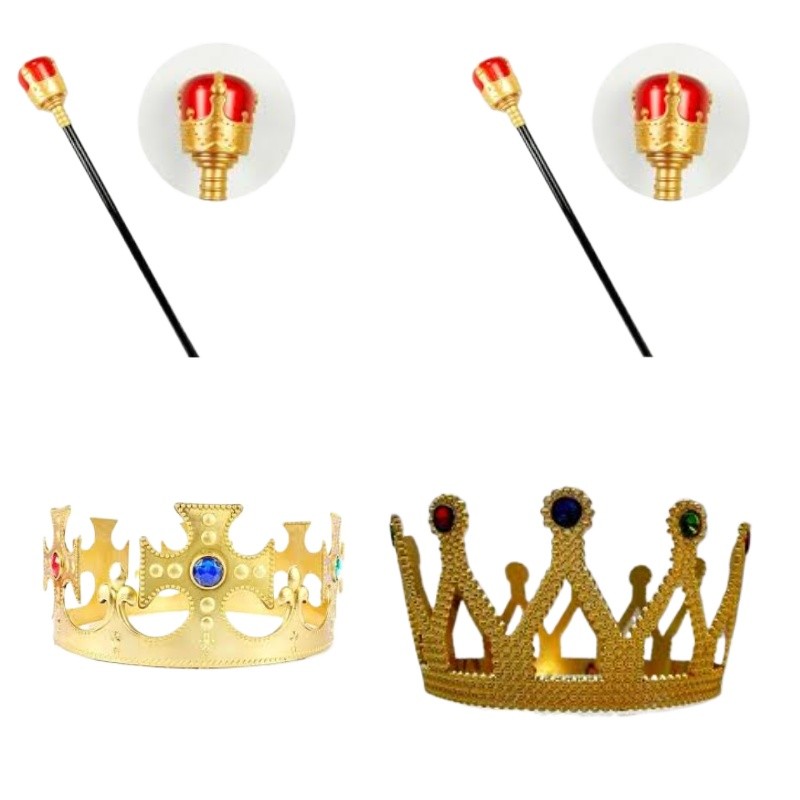 Kit Coroa Rei e Rainha com Cetro Carnaval (Adulto/Infantil) casal real