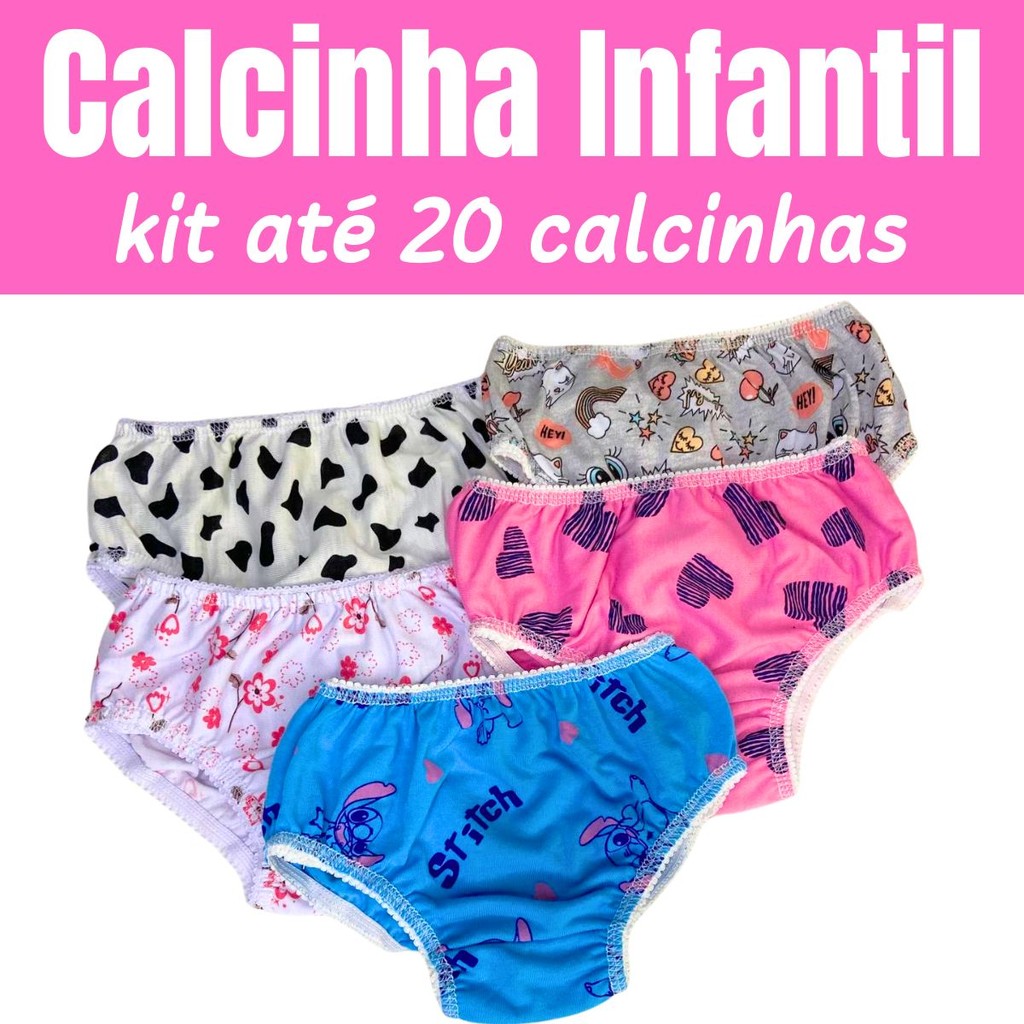 Kit Calcinha Infantil Feminina Dia a Dia Muito Confortável - Valentina em Oferta na Shopee