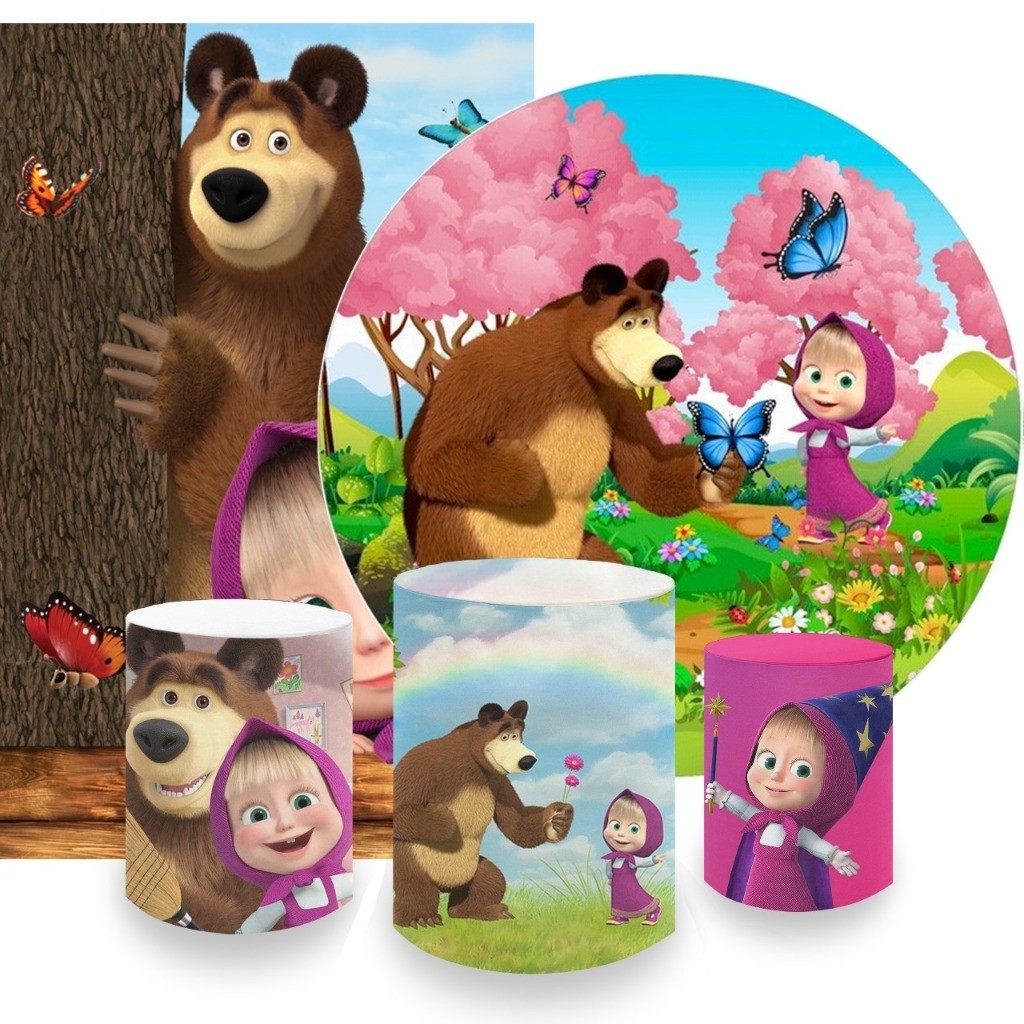 Kit Capa Painel Redondo + Cilindros Retangular Masha e o Urso em Oferta na Shopee