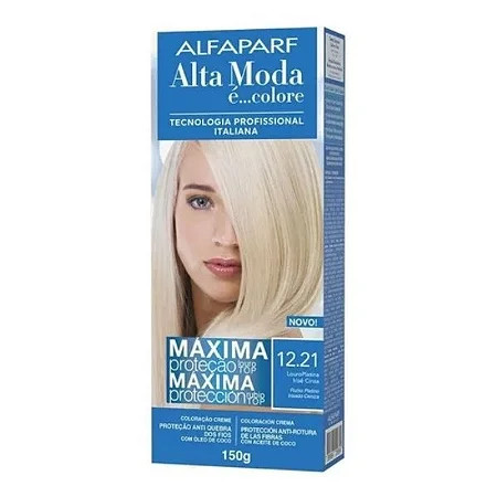 Tinta Alta Moda Alfaparf Coloração 12.21 Louro Platina Irise Cinza 150g em Oferta na Shopee
