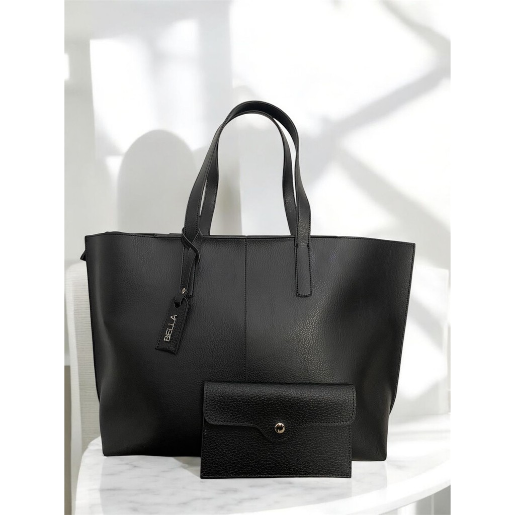 kit Bolsa Sacola Feminina Grande BELLA + Necessarie Preta em Oferta na Shopee