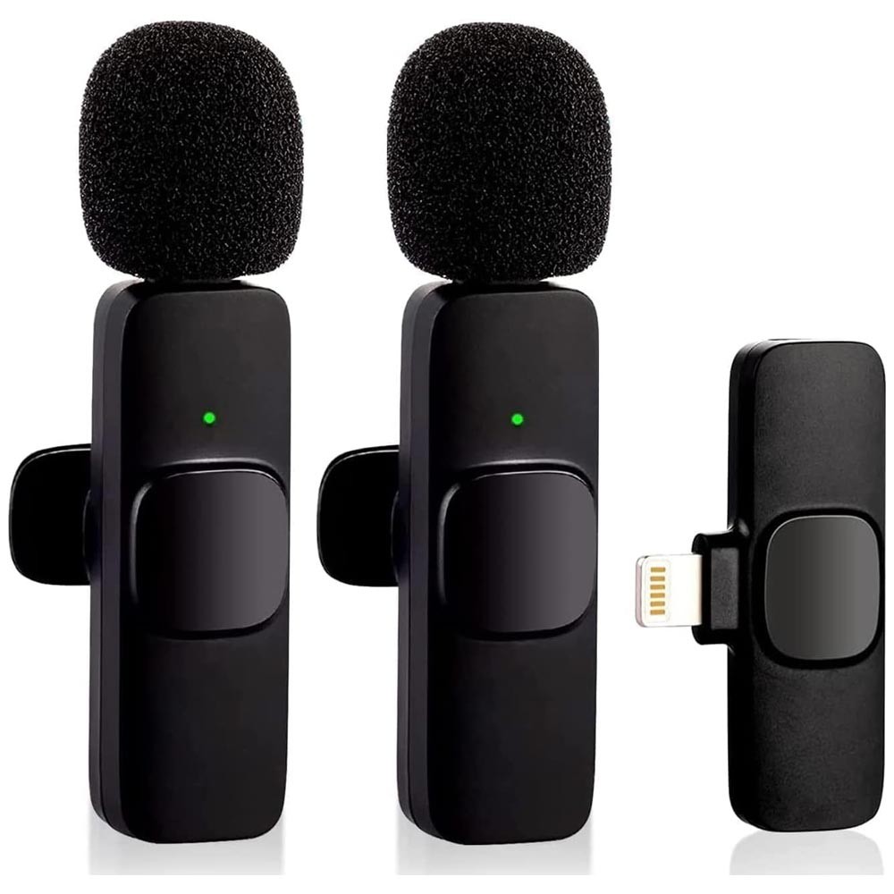 Kit 2 Microfone de Lapela Sem Fio Wireless Um Receptor Profissional Alcance 20 Metros Lightning
