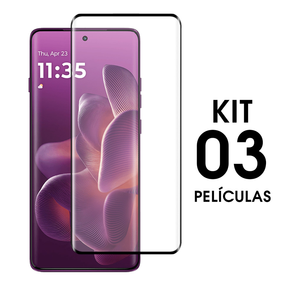 Kit 3 Películas Vidro Temperado Curvada Para Motorola Edge 60 Pro Fusion