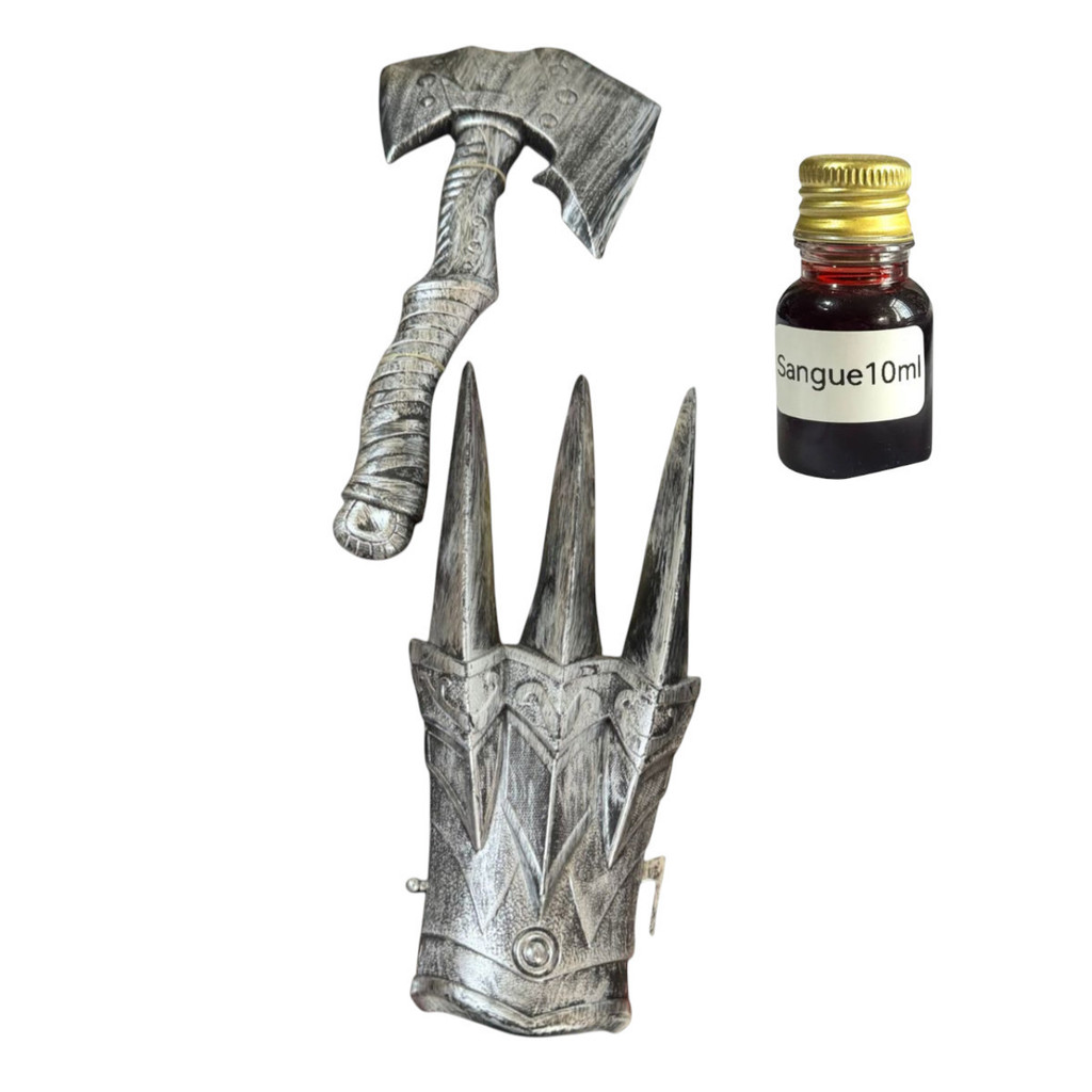 Kit Medieval Guerreiro Luva + Machadinha+ sangue falso 10ml