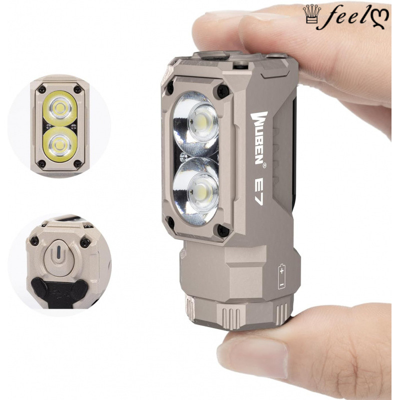 WUBEN E7 Mini Lanterna Recarregável De 1800 Lúmens Com Ímã-EDC Cáqui De 6 Modos , LED Typ-C ; De Bolso IP68 Para Uso Em