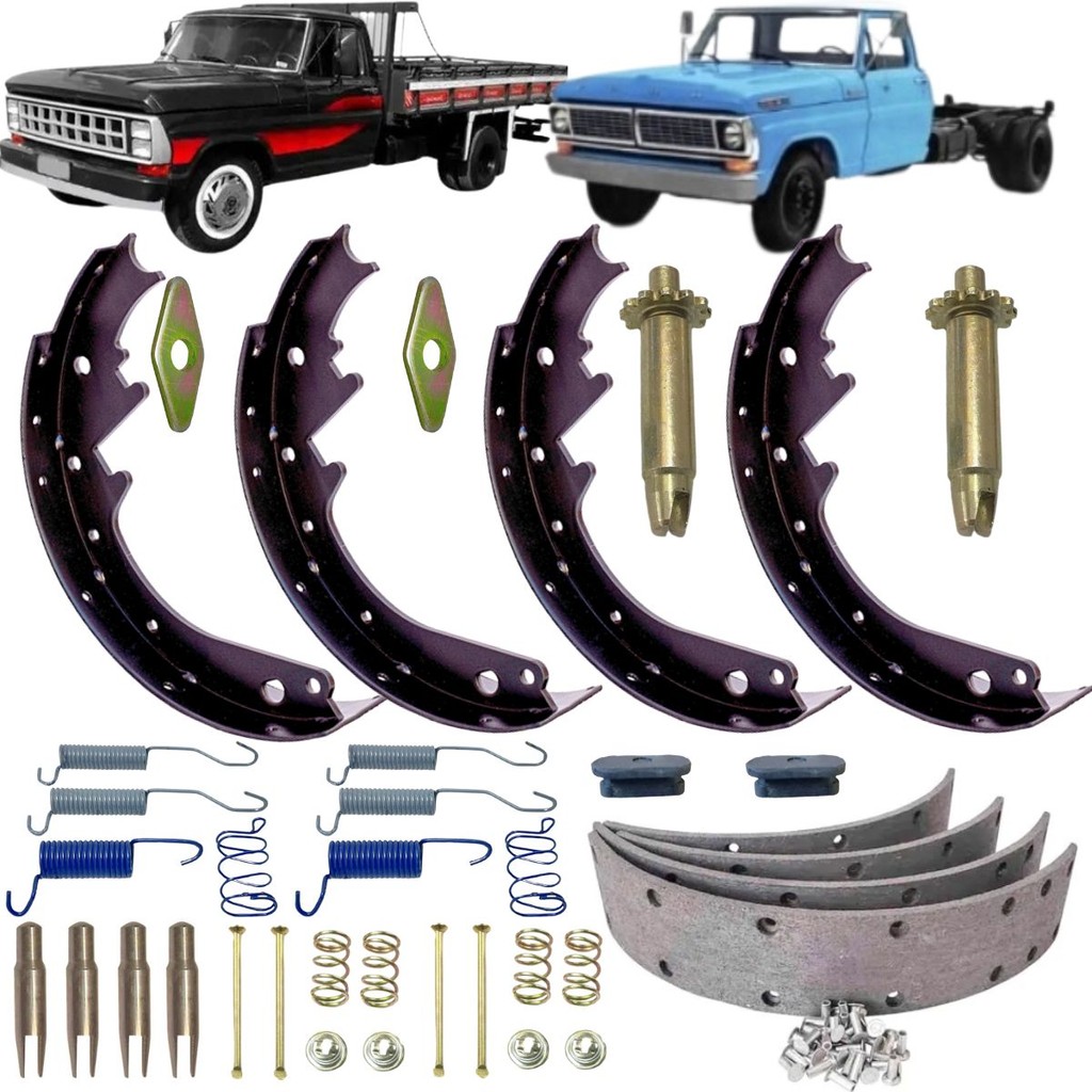 KIT REPARO COM LONA + SAPATA PATIM DO TAMBOR FREIO DIANTEIRO F350 F400 F4000 1972 A 1984