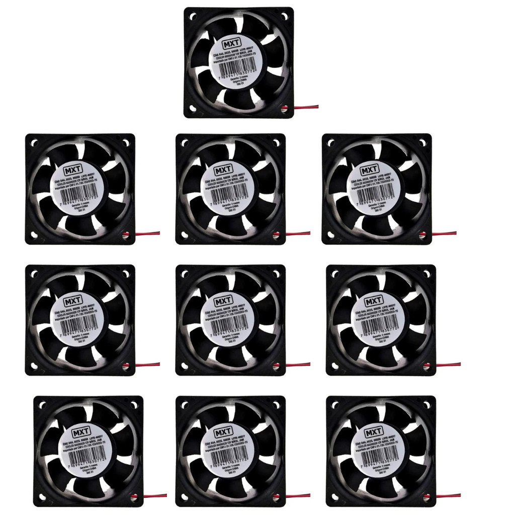 KIT 10 COOLER VENTOINHA 60X60X25MM 12V 6800RPM MXT