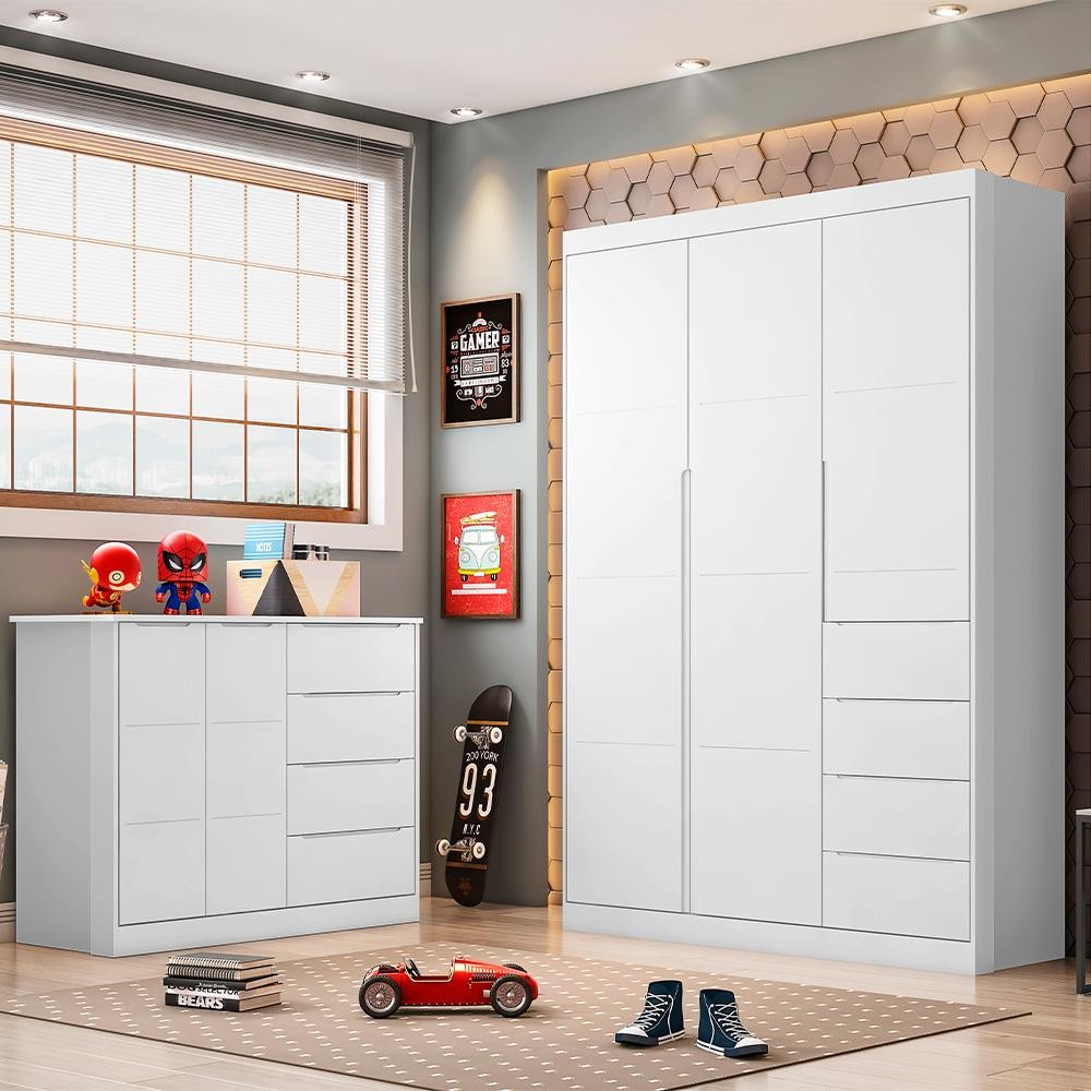 Guarda Roupa Infantil 3 Portas 4 Gavetas Lilly Z39 Branco - Mpozenato em Oferta na Shopee