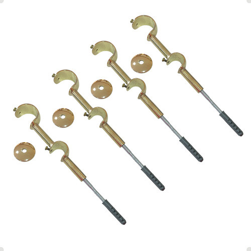 Kit 4 Unid Suporte Varão Comum Duplo Parede 19/28mm Dourado Ilhós Argola Comum Cortina