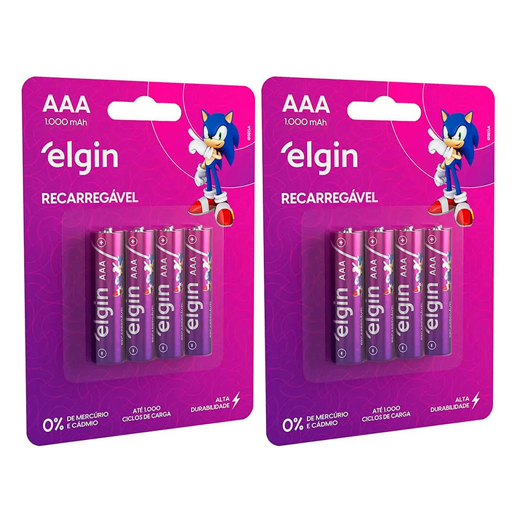 8 Pilhas Recarregável Palito Elgin AAA 1000mAh C/ 2 Cartelas em Oferta na Shopee