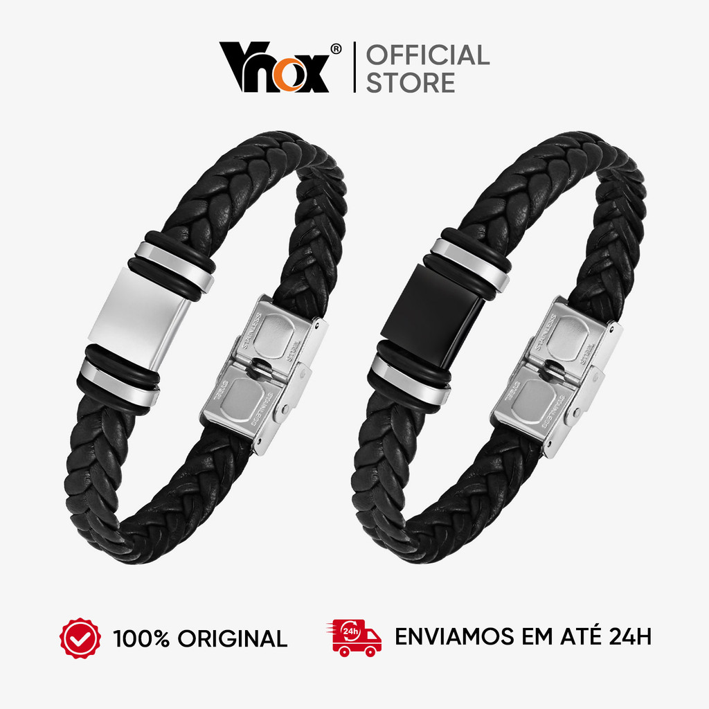 Vnox Pulseiras Personalizadas Para Homens , Com Nome , Pulseira De Couro Trançada Gravado , Presente Personalizado em Oferta na Shopee