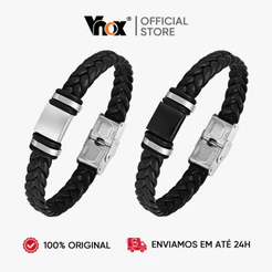 Vnox Pulseiras Personalizadas Para Homens , Com Nome , Pulseira De Couro Trançada Gravado , Presente Personalizado