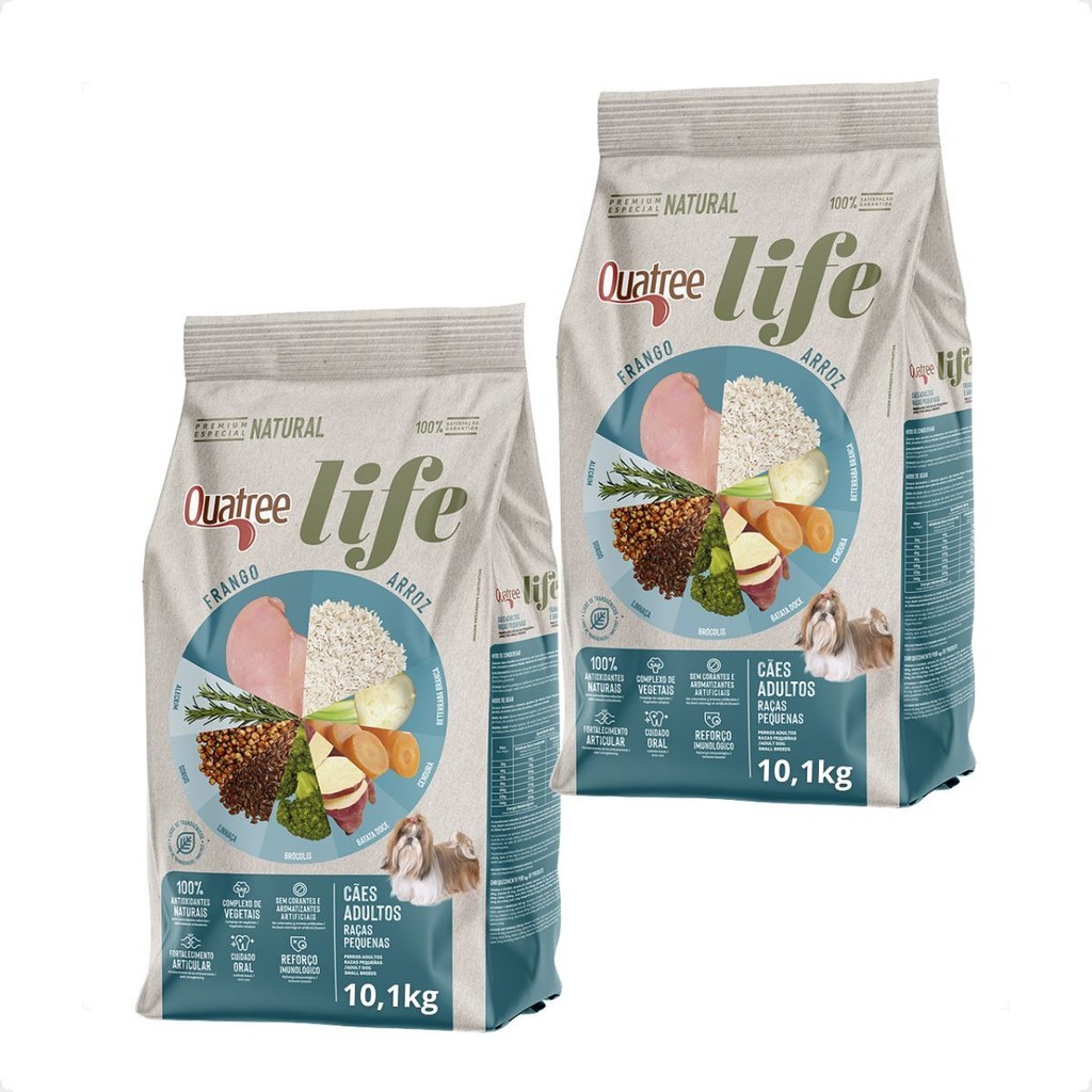 Kit 2 Quatree Life Adultos Raças Pequenas Frango e Arroz - 10,1Kg