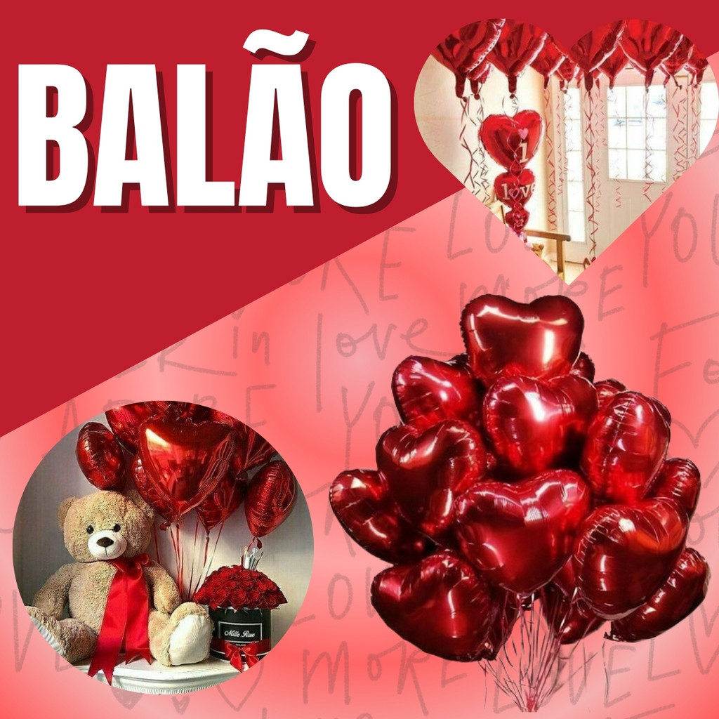 Balão Metalizado Coração 10 Pol Decoração Casamento Festas Aniversario 5/10/20/25un Amor Vermelho em Oferta na Shopee