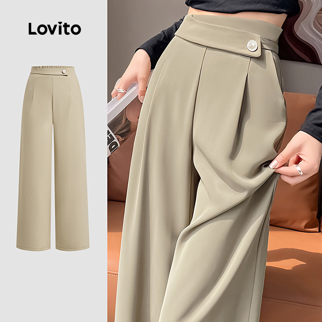 Lovito Calça Casual Assimétrica All Seasons Calça Cáqui Para Mulheres L134ED591 - Women Clothes