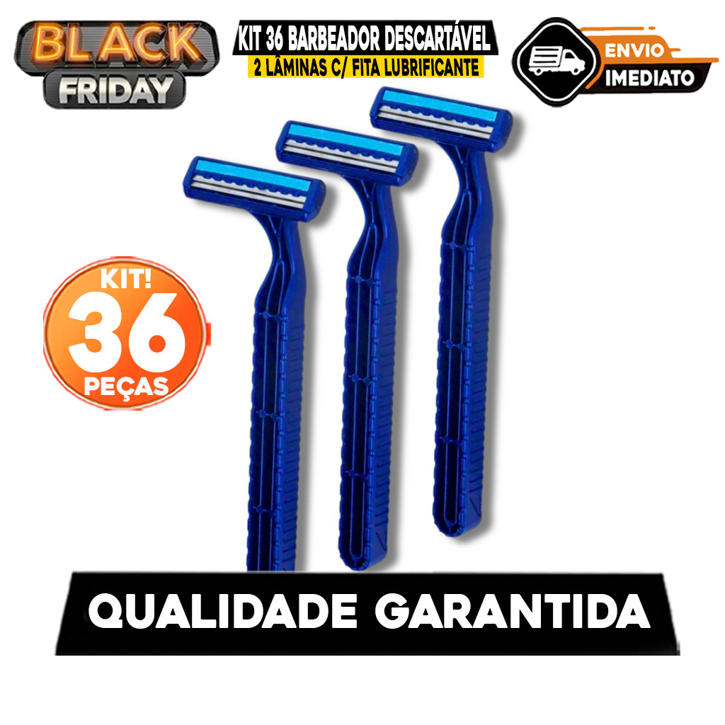 Kit 36 Barbeador Descartável 2 Lâminas c/ Fita Lubrificante | Prestobarba Uso Diário e Profissional