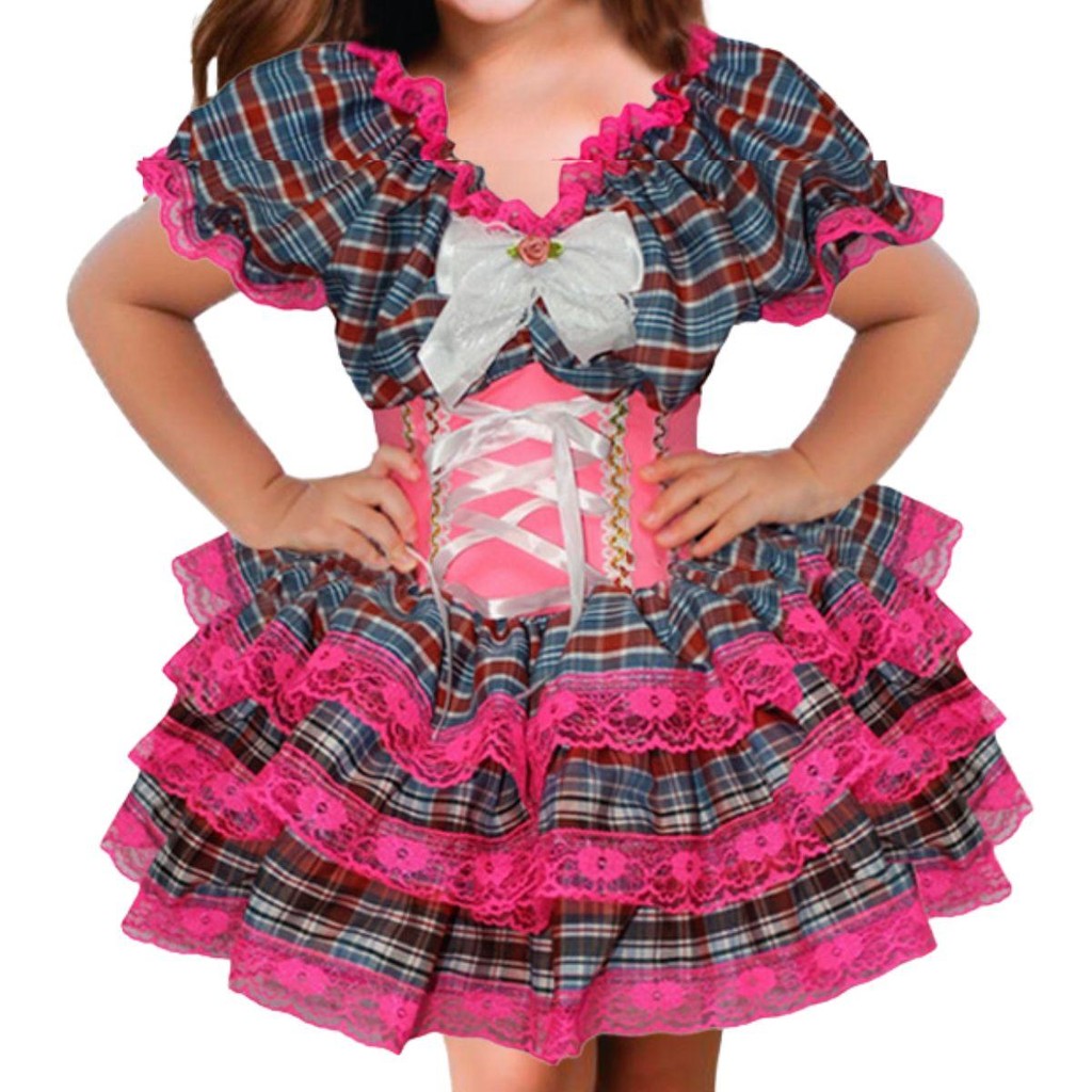 Vestido Infantil de Festa Junina Luxo Anarriê Super Rodado Acinturado pra Meninas de 3 a 12 Anos em Oferta na Shopee