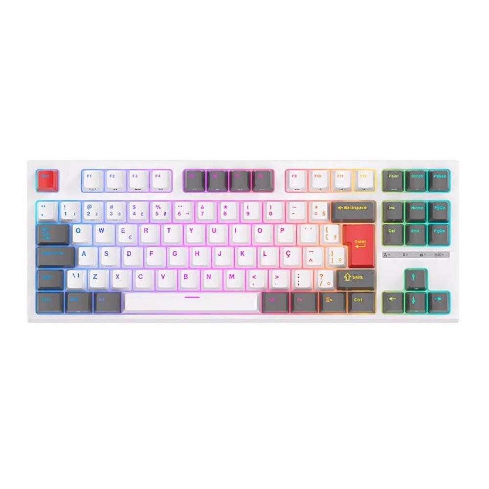 Teclado Mecanico Gamer Royal Kludge R87, RGB, ABNT2, Switch Red, Branco, RKR87-WHIT-H-POR