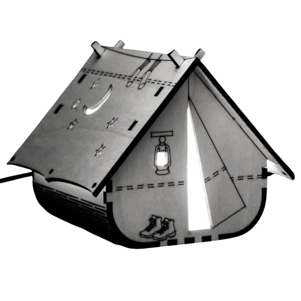 Luminária Infantil MDF Cru Tenda Acampamento 20cm - Decoração Quarto Aventura DIY