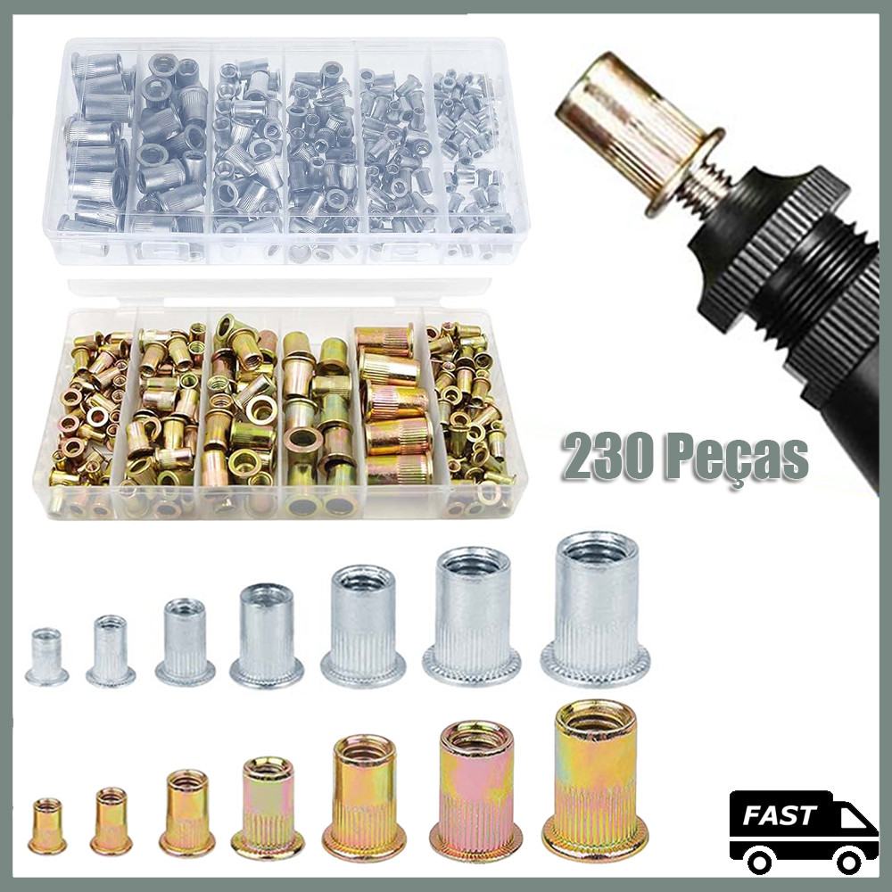 Rebite M3-M12 c/ Rosca Interna Aba Plana Porca Arrebite 230 peças