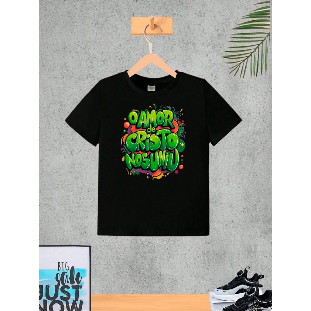 Camiseta Infantil Amor de Cristo Menino Roupa Criança Masculino Verão