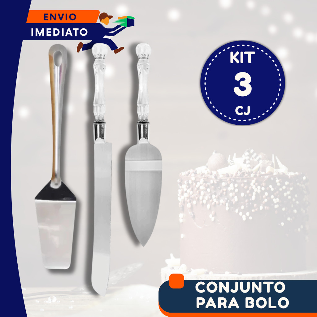 Jogo para Bolo Inox Faca e Espátula Cabo Acrílica e Inox