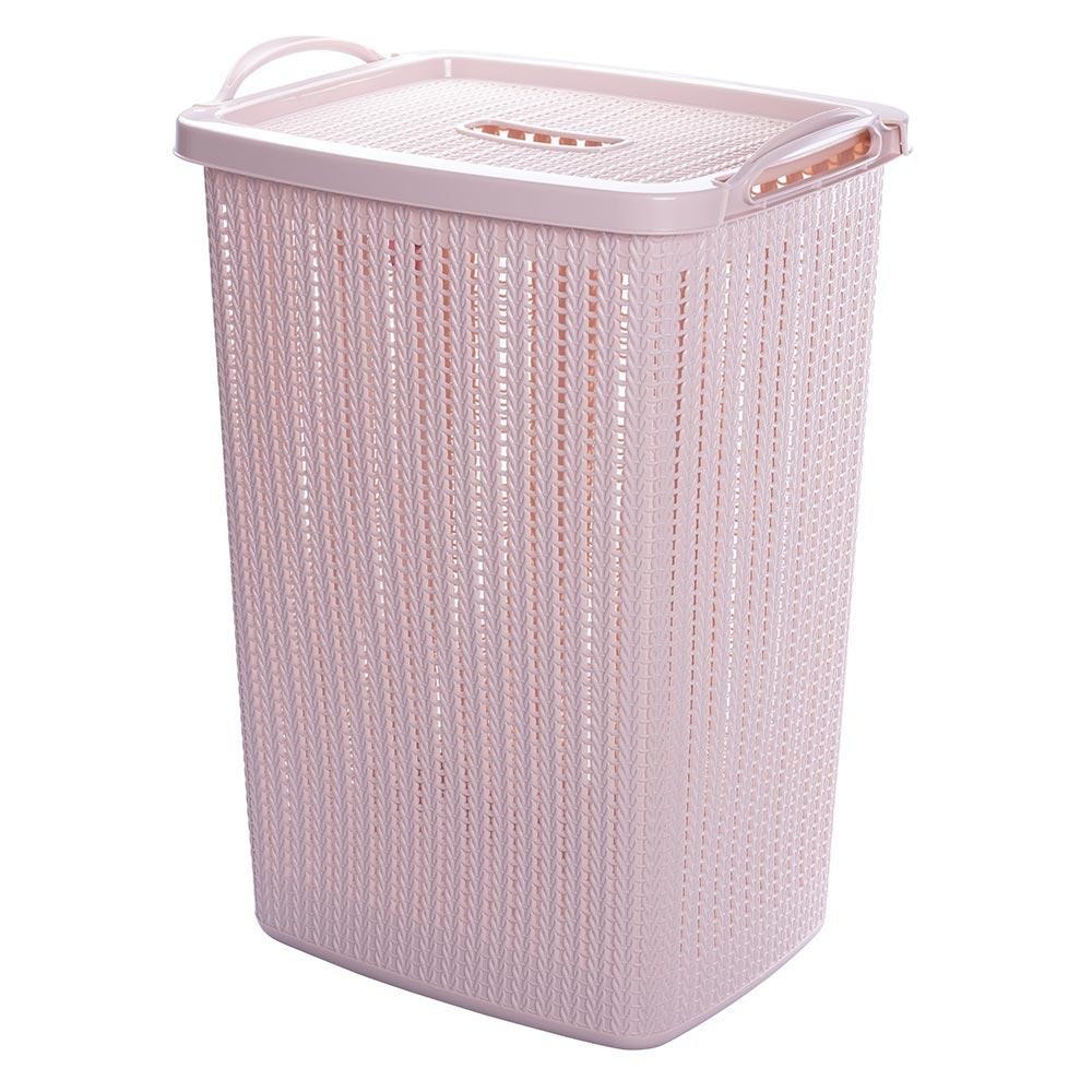 Cesto Roupas Sujas Multiuso Tampa Alça Casa Lavanderia Trama Rosa 40l Plasútil