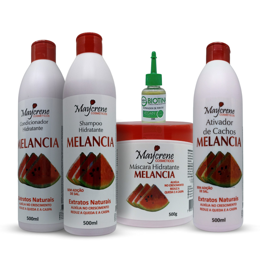 Kit Melancia Hidratante Capilar com Ativador de Cachos Maycrene Aroma da Fruta + 1 Reparador 30ml