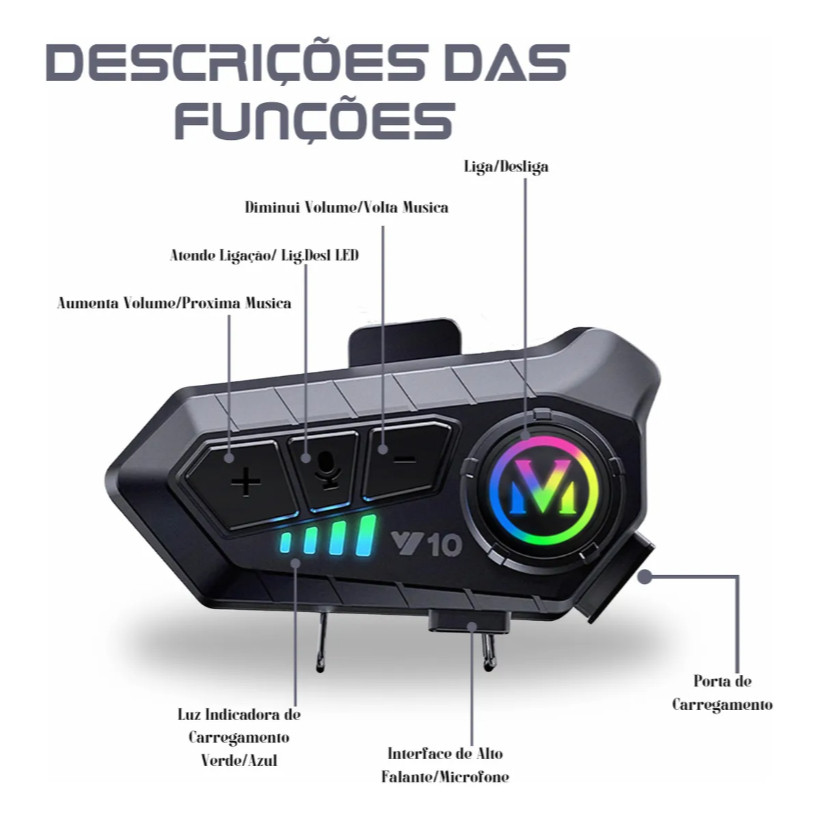Fone de Ouvido de Capacete Moto Bluetooth Controle De Voz microfone para moto intercomunicador