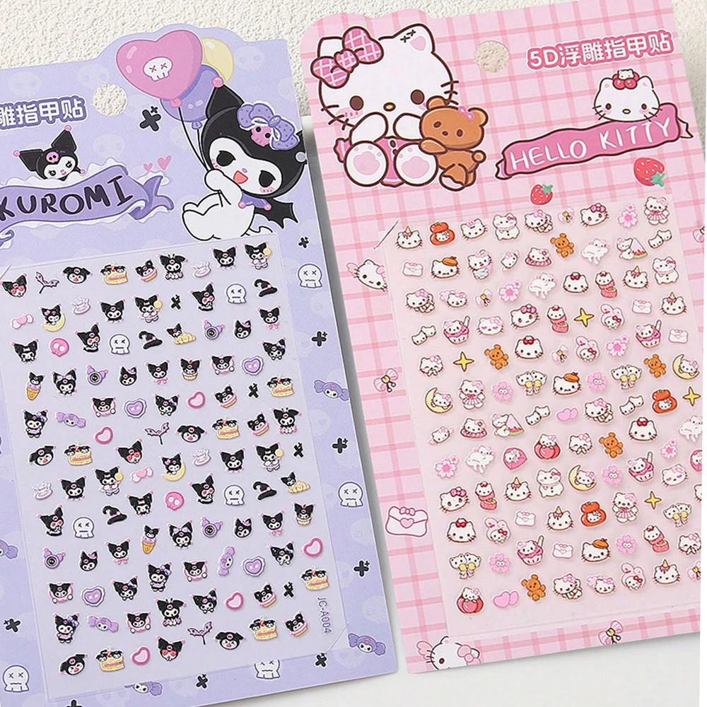 5D Kawaii Sanrioed Desenhos Animados Adesivos De Unhas Olá Kitty Kuromi Cinnamoroll Animação Decalques Imprensa Em Mater