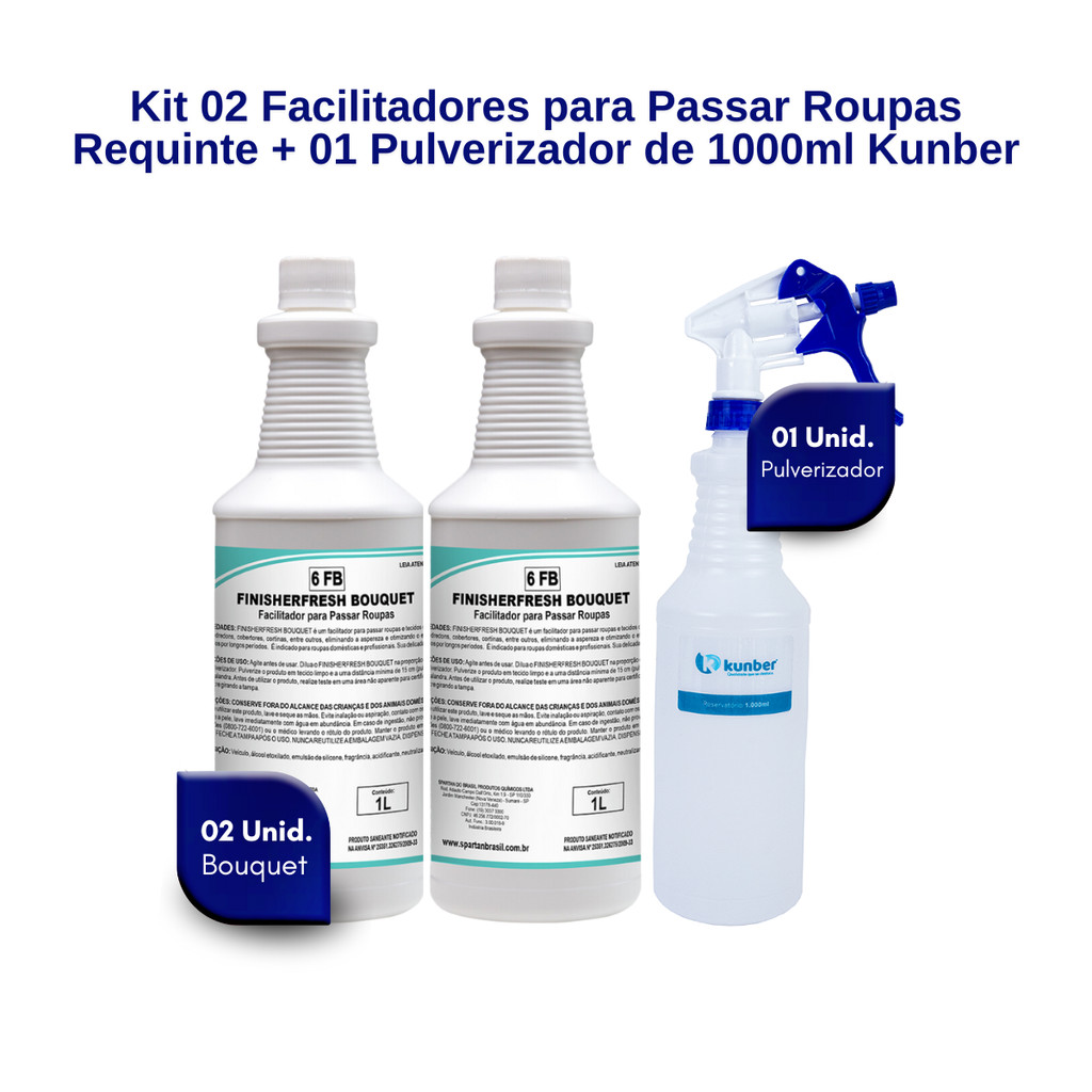 Kit 2und Finalizador de Roupas Finisherfresh 1L Spartan + Frasco Pulverizador 1L Kunber em Oferta na Shopee