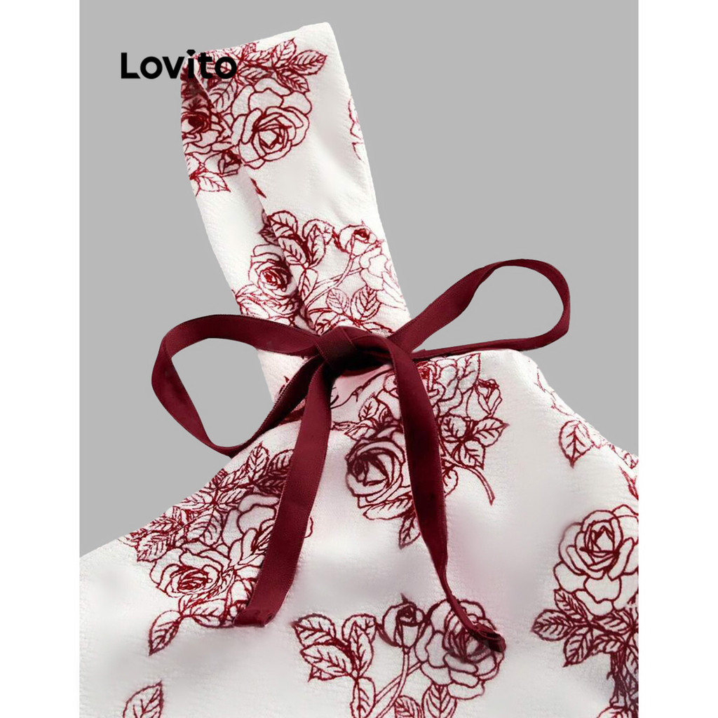 (Trendy) Lovito Regata Elegante Com Laço Floral Frontal Franzida Regata De Verão Para Mulheres L105MD049 em Oferta na Shopee
