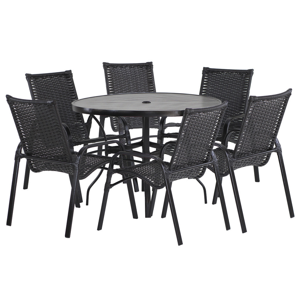 6 Cadeiras E Mesa 80cm Tampo Ripado Alumínio Piscina Jardim para Àrea Piscina e Jardim Trama Original Emily