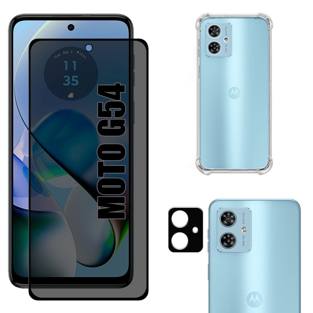Kit Para Moto G54 5g | Película de Privacidade 3D - Capa Anti Shock - Película da Câmera 3D em Oferta na Shopee