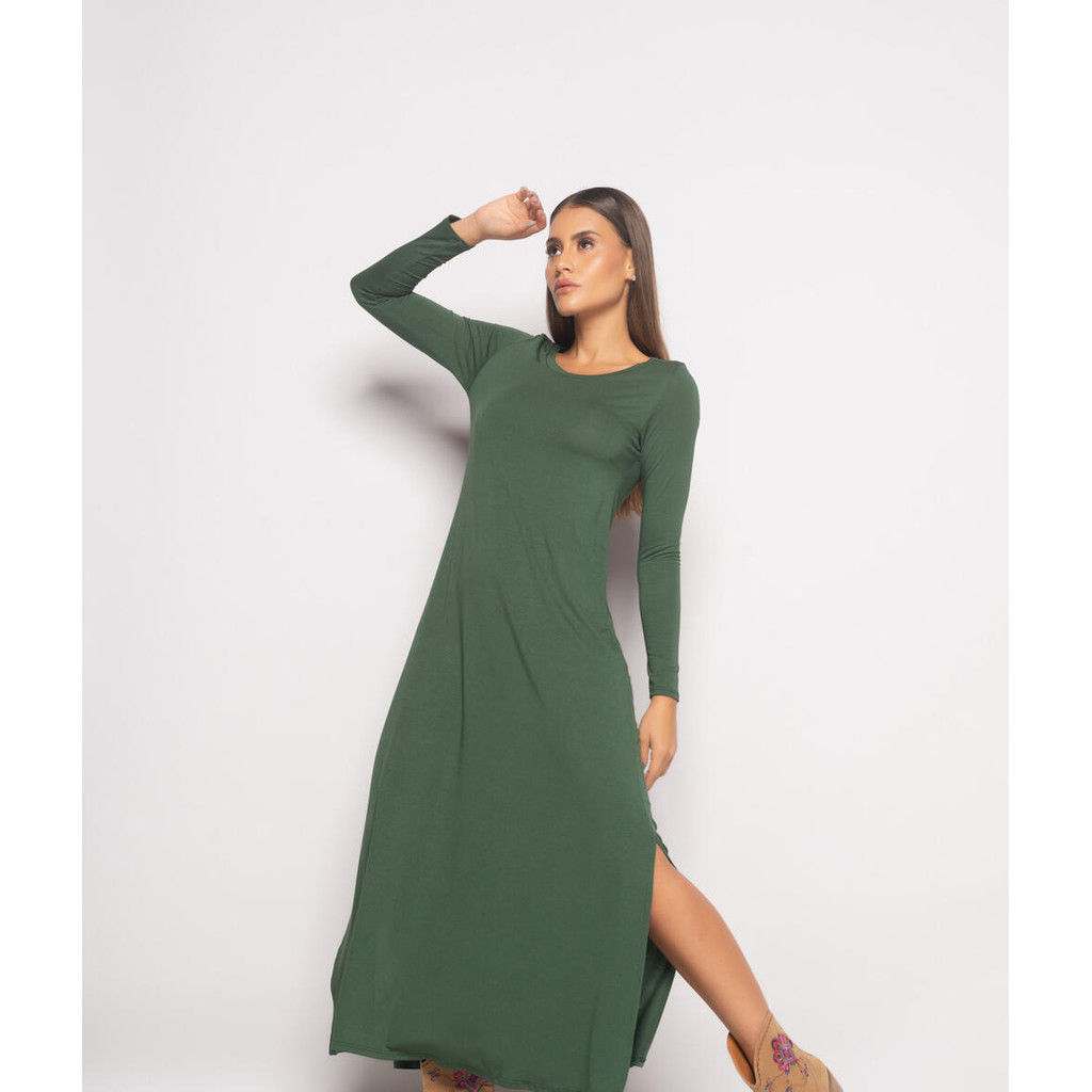 Vestido Longo Manga Longa Malha Salvatore Fashion