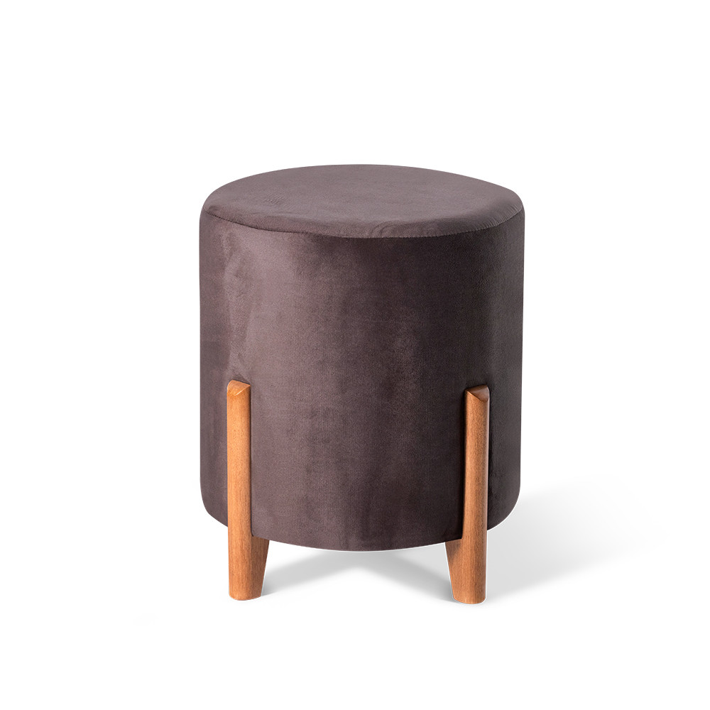 Puff decorativo redondo em suede na cor Marrom
