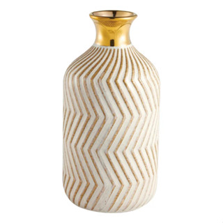 Vaso Decorativo Mesa Chão Ranhuras Dourado Em Cerâmica Luxo em Oferta na Shopee