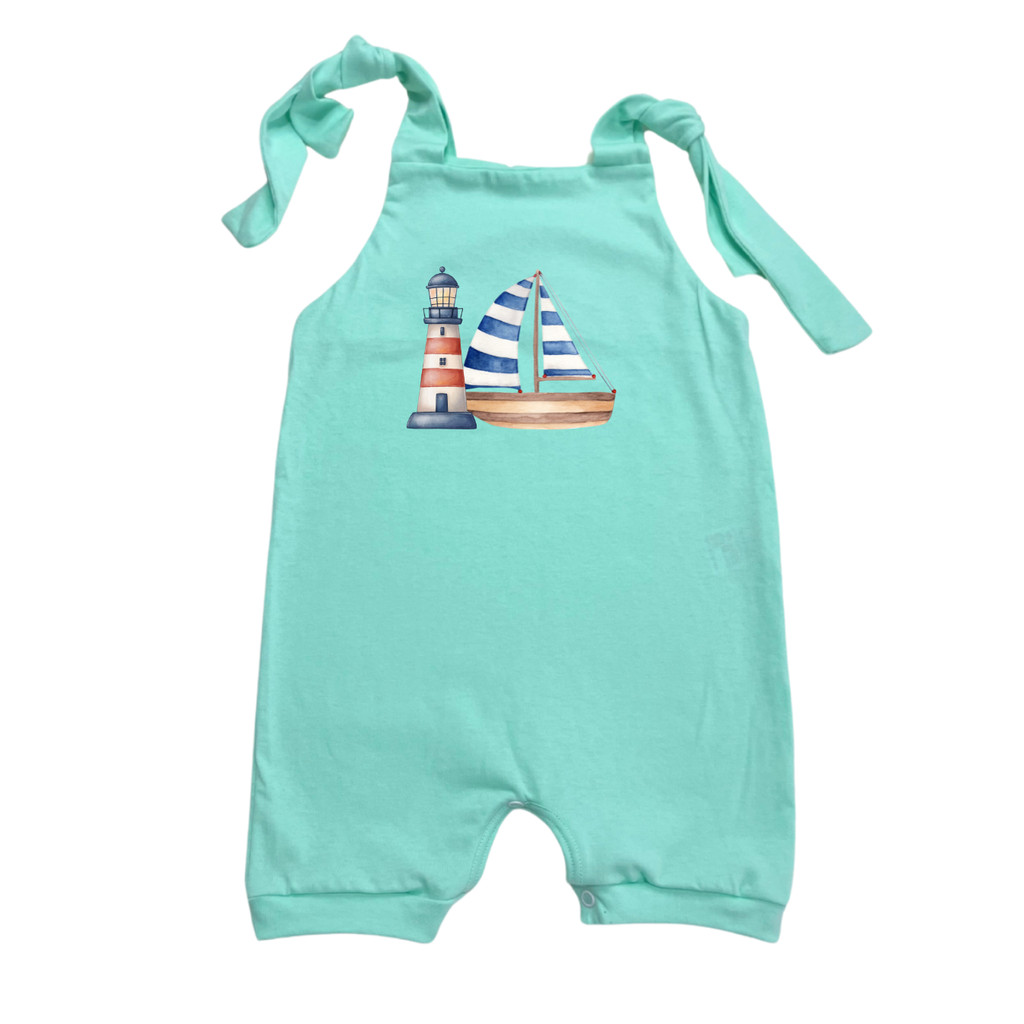 Jardineira Curta Macacão Estampado Algodão Bebê Roupas Infantis Marinheiro Mesversário Fundo do Mar