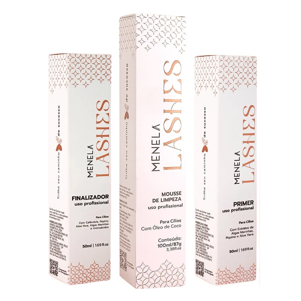 Kit Retenção Menela Lashes Espuma Primer Finalizador