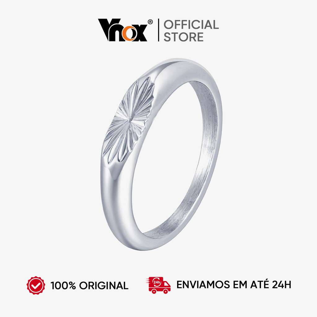 Anéis De Aço Inoxidável Vnox Para Homens E Mulheres , Cor Prateada , Não Desbota , Raios Ondulados , Textura , Sinete , em Oferta na Shopee