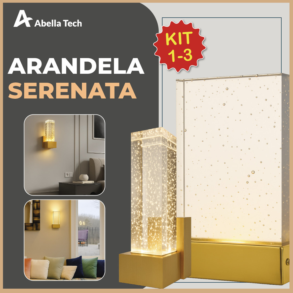 Luminária Arandela Serenata de Cristal Led Luxuoso Dourado Moderno 3 Tons de Luz Bivolt