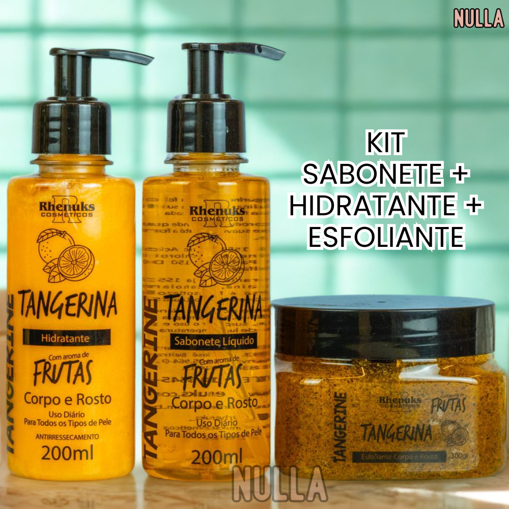 KIT SABONETE + HIDRATANTE + ESFOLIANTE TANGERINA CORPO E ROSTO RHENUKS
