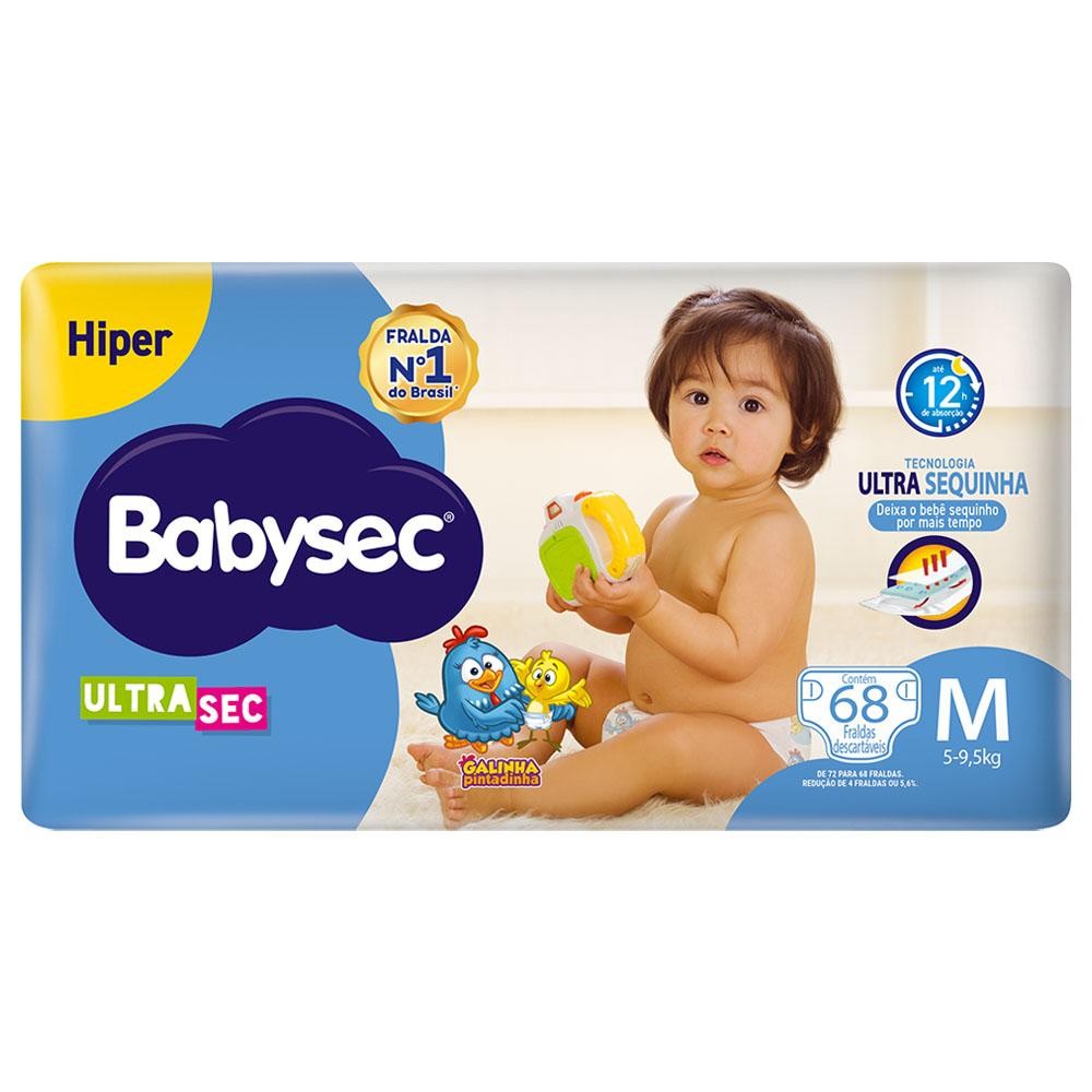 Fralda Babysec Galinha Pintadinha Ultrasec Hiper M com 68un - Mom & Baby